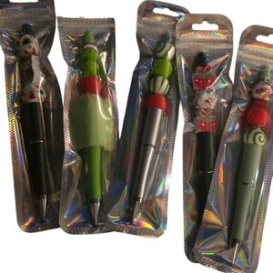 Cute Holiday Character Ballpoint Pens - Assorted Green & Red Accents Homemade...